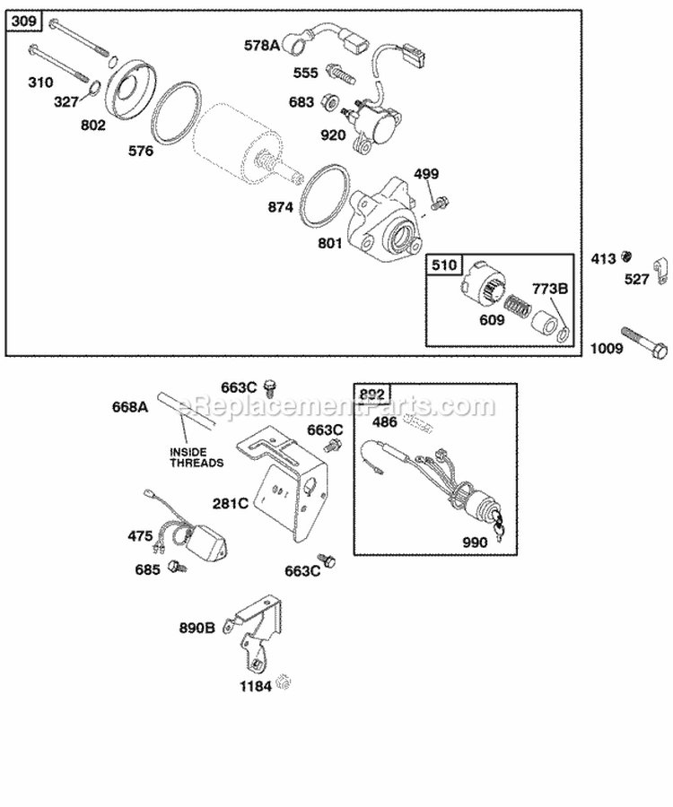 Electric Starter Diagram and Parts List for 118436-0115-B1  Briggs and Stratton Engine